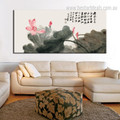 Chinese Lotus Botanical Modern Impressionist Framed Portraiture Image Canvas Print for Room Wall Decor