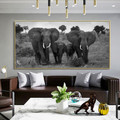 African Jumbos Animal Landscape Framed Painting Portrait Canvas Print for Lounge Room Wall Trimming 