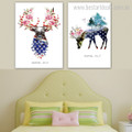 Elf Brockets Abstract Animal Floral Nordic Portrayal Image Canvas Print for Room Wall Onlay