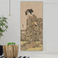 Japanese Dona Vintage Ukiyo E Figure Framed Resemblance Photo Canvas Print for Room Wall Drape