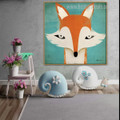 Fox Mug Kids Cartoon Animal Contemporary Framed Portmanteau Photo Canvas Print for Room Wall Decoration