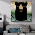 Black Bear Anime Animal Contemporary Modern Framed Painting Picture Canvas Print for Room Wall Decoration