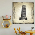 Leaning Tower of Pisa Architecture City Vintage Framed Smudge Photo Canvas Print for Room Wall Ornament