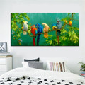 Parrots Group forest Green trees canvas print wall art picture