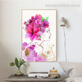 Floral Girl Botanical Abstract Watercolor Framed Smudge Photo Canvas Print for Room Wall Equipment