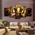 Lord Ganesha Hindu Religious Modern Framed Smudge Picture Canvas Print for Room Wall Tracery