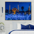Blue Mosque Islamic Religious Modern Framed Smudge Photo Canvas Print for Room Wall Decor