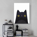 Black Pussy Abstract Animal Contemporary Framed Vignette Picture Canvas Print for Living Room Wall Ornament