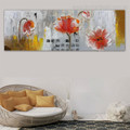 Scarlet Poppies Floral Panoramic Modern Framed Painting Picture Canvas Print for Room Wall Garniture