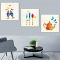 Colorful Utensils Abstract Modern Framed Vignette Image Canvas Print for Dining Room Wall Getup