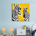 Cute Laughing Zebra Abstract Animal Framed Painting Portrait Canvas Print for Wall Art Decor