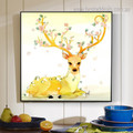 Golden Sika Deer Abstract Animal Framed Artwork Portrait Canvas Print for Room Wall Disposition