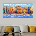 Flashy Buildings Abstract Watercolor Modern Framed Painting Shot Print for Wall Hanging Decor