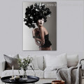 Black Floral Hat Abstract Figure Framed Effigy Image Canvas Print for Room Wall Embellishment