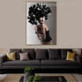 Black Floral Hat Abstract Figure Framed Effigy Image Canvas Print for Wall Finery