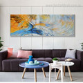 Yellow Blue Abstract Panoramic Modern Framed Artwork Photo Canvas Print for Room Wall Getup