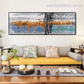 Orange Blue Abstract Panoramic Modern Framed Effigy Portrait Canvas Print for Room Wall Ornament
