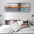 Orange Blue Abstract Panoramic Modern Framed Effigy Portrait Canvas Print for Wall Hanging Decor