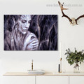 Wood Carving Girl Abstract Modern Framed Portraiture Image Canvas Print for Room Wall Decor