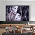 Wood Carving Girl Abstract Modern Framed Portraiture Image Canvas Print for Room Wall Molding