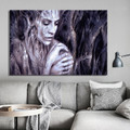 Wood Carving Girl Abstract Modern Framed Portraiture Image Canvas Print for Room Wall Drape