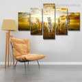 Five Horse Animal Nature Modern Framed Portraiture Photograph Canvas Print for Room Wall Getup