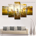 Five Horse Animal Nature Modern Framed Portraiture Photograph Canvas Print for Wall Hanging Decor