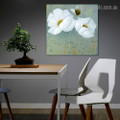 White Poppy Abstract Floral Contemporary Framed Artwork Portrait Canvas Print for Room Wall Outfit