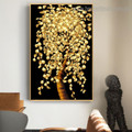 Golden Foliage Abstract Botanical Framed Artwork Photo Canvas Print for Room Wall Getup