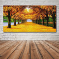 Golden Trees Botanical Landscape Framed Portrayal Pic Canvas Print for Room Wall Getup