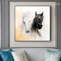 Black and White Horse Animal Modern Framed Painting Image Canvas Print for Room Wall Decor