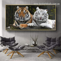 Wooded Tigers Animal Modern Framed Portraiture Image Canvas Print for Room Wall Garniture