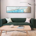 Golden Cyan Abstract Panoramic Modern Framed Painting Picture Canvas Print for Room Wall Ornament