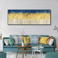 Blue Golden Abstract Panoramic Modern Framed Artwork Photograph Canvas Print for Room Wall Ornamentation