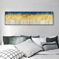 Blue Golden Abstract Panoramic Modern Framed Artwork Photograph Canvas Print for Room Wall Flourish