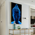 Cyan Buddha Religious Modern Framed Portraiture Image Canvas Print for Room Wall Garnish