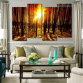 Sunrise Forest Landscape Nature Modern Framed Painting Image Canvas Print for Room Wall Ornament
