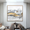 Golden Hillside Abstract Landscape Modern Framed Artwork Photo Canvas Print for Room Wall Drape
