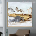 Golden Fells Abstract Landscape Modern Framed Portraiture Portrait Canvas Print for Room Wall Moulding

