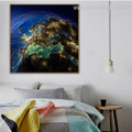 Global Network Map Contemporary Framed Portrayal Photo Canvas Print for Room Wall Finery
