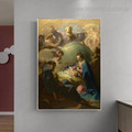 Nativity with God Religious Reproduction Framed Painting Picture Canvas Print for Room Wall Decoration

