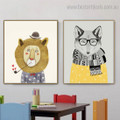 Fox Lion Animated Animal Modern Framed Children Art Print for Room Wall Assortment