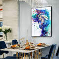 Motley Horse Abstract Animal Watercolor POP Framed Portrayal Photograph Canvas Print for Room Wall Assortment