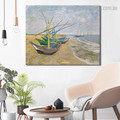 Fishing Boats Beach Vincent Van Gogh Reproduction Landscape Framed Artwork Pic Canvas Print for Room Wall Disposition