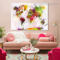 Spray World Map Abstract Watercolor Contemporary Framed Painting Photo Canvas Print for Room Wall Getup