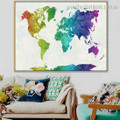 Varicolored Global Map Abstract Watercolor Contemporary Framed Painting Pic Canvas Print for Wall Equipment