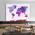 Multicolor World Map Abstract Watercolor Modern Framed Painting Picture Canvas Print for Room Wall Embellishment
