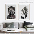 Tribal Peoples Abstract Figure Contemporary Framed Portrayal Photo Canvas Print for Room Wall Getup