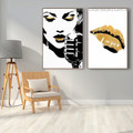 Lady Lips Abstract Contemporary Framed Artwork Portrait Canvas Print for Room Wall Moulding