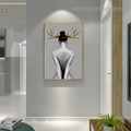 Lady Horn Nude Framed Portrayal Photo Canvas Print for Room Wall Drape